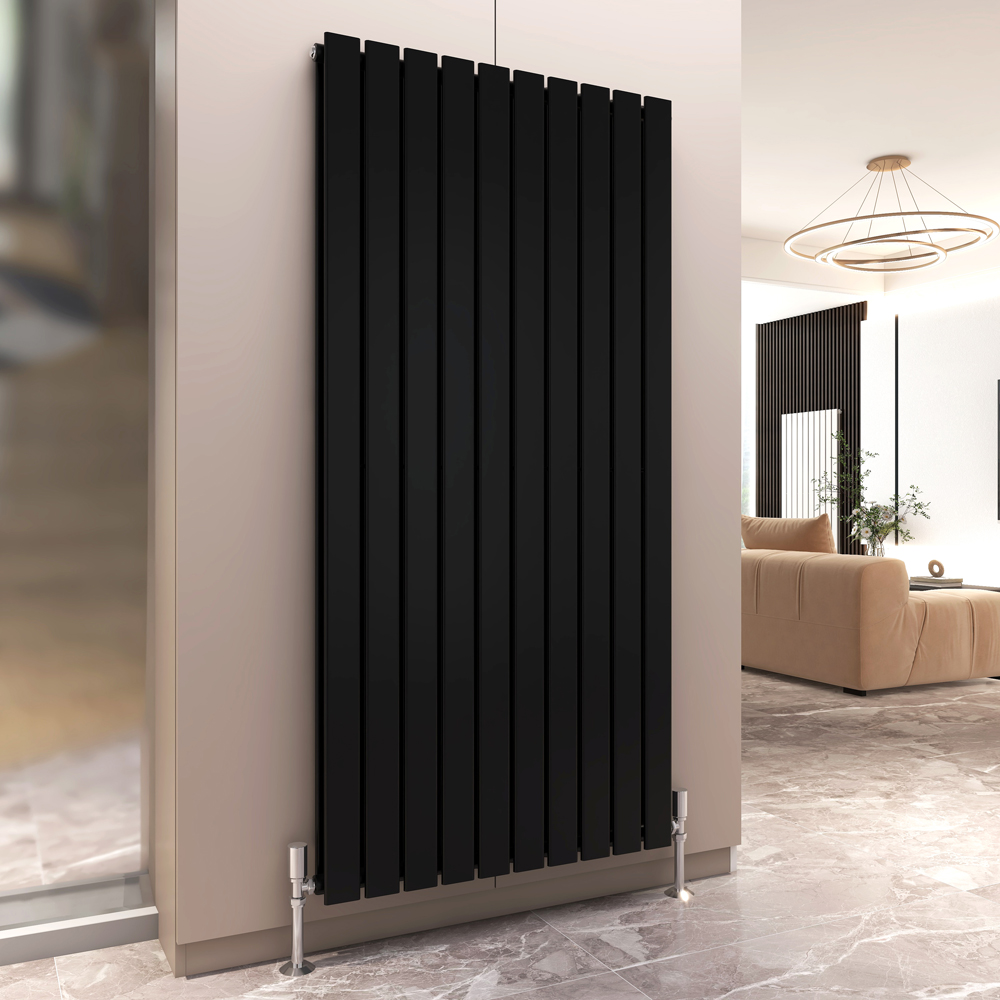 Black 8656 BTU Double Flat Panel Vertical Column Radiator 1600 x 680mm Image 2