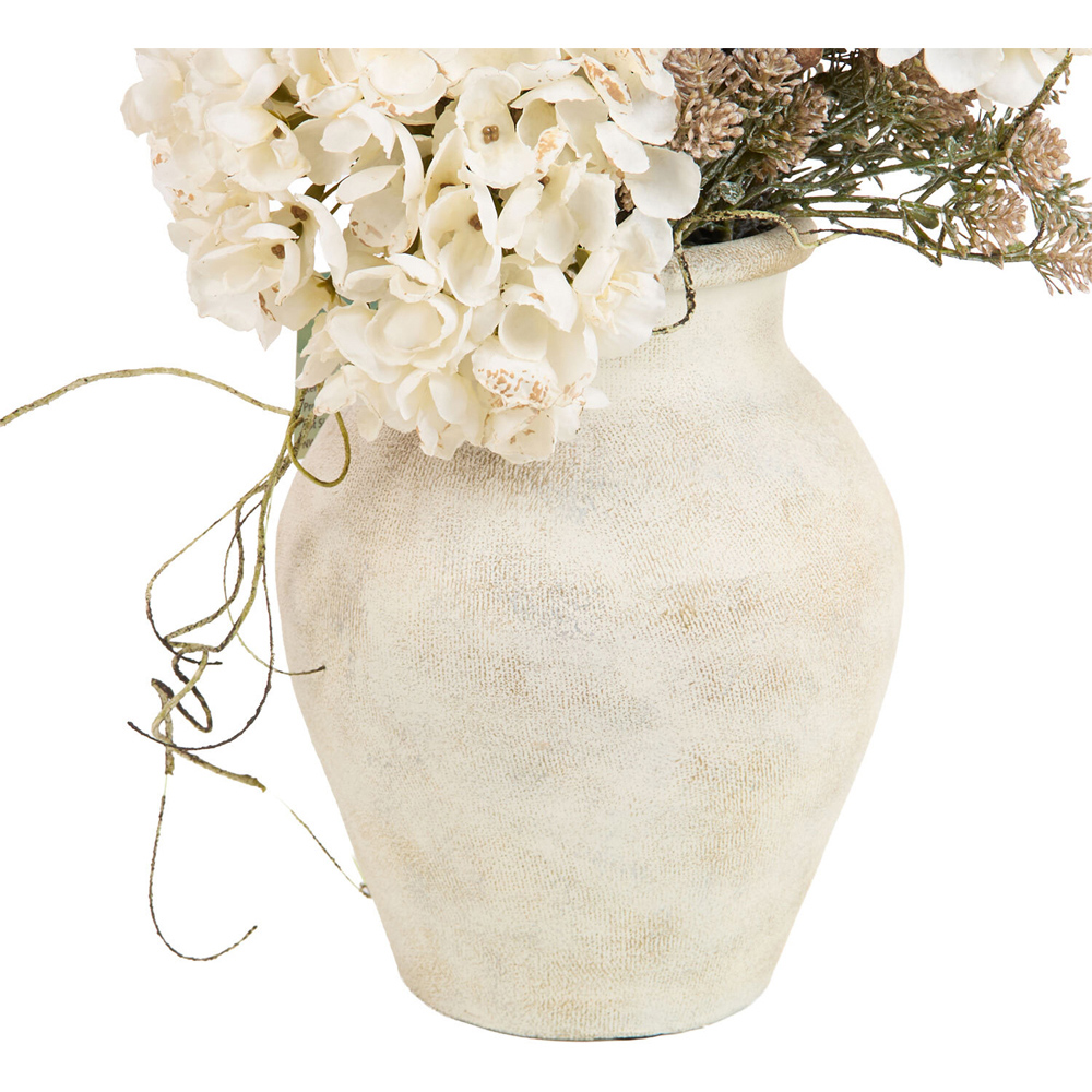 Faux Hydrangea Arrangement in Ceramic Vase Cream Image 3
