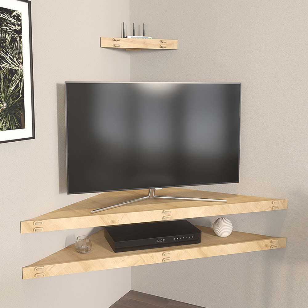 Decorotika Mensi Corner 3 Piece Wall Mounted Corner TV Unit Set Image 1