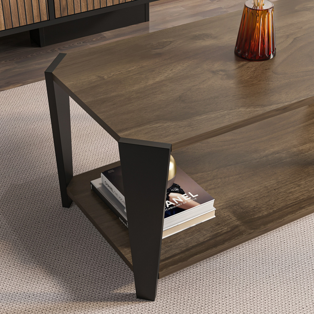 Decorotika Monaco Single Shelf Walnut Black Coffee Table Image 7
