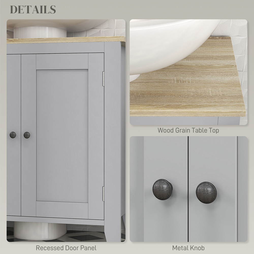 Kleankin 2 Door Grey Bathroom Pedestal Under Sink Cabinet with Adjustable Shelf Image 6