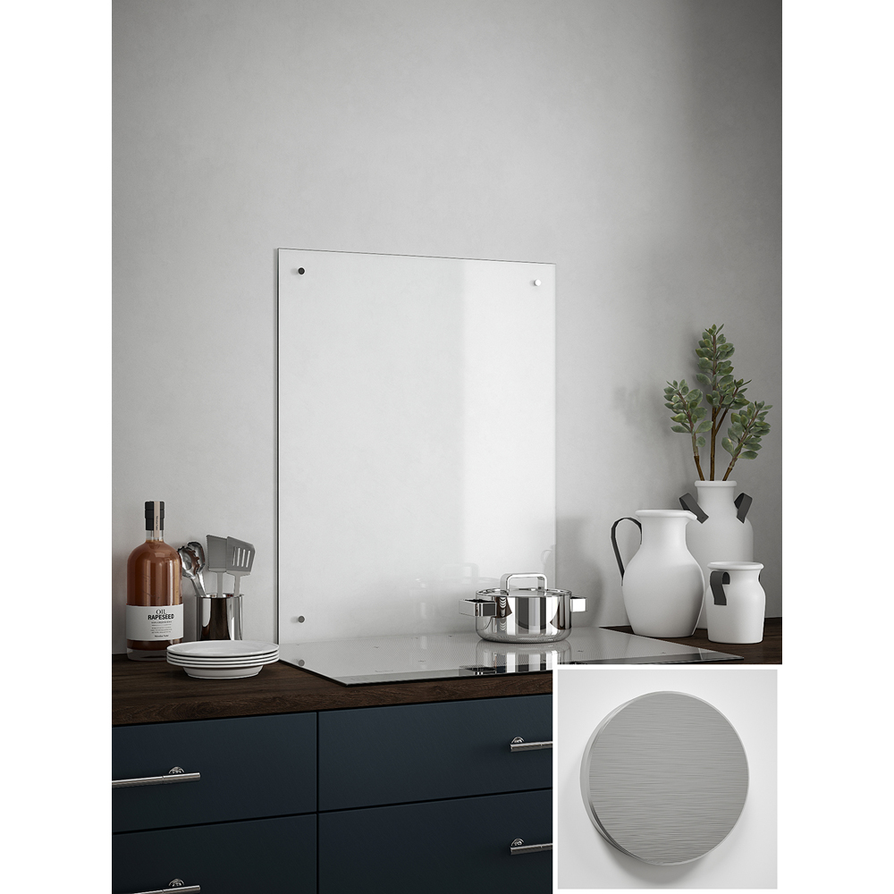 Clear Glass Kitchen Splashback with Brushed Caps 600 x 750 x 4mm Image 4