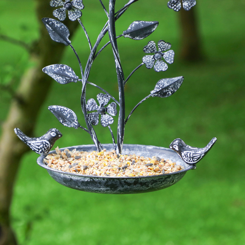 Dibor Dark Grey Ornate Shabby Chic Hanging Bird Bath and Feeder Image 3