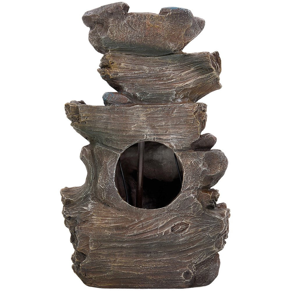 Living and Home 5-Tier Tiered Log Wood and Rock Effect Solar LED Water Feature Image 3