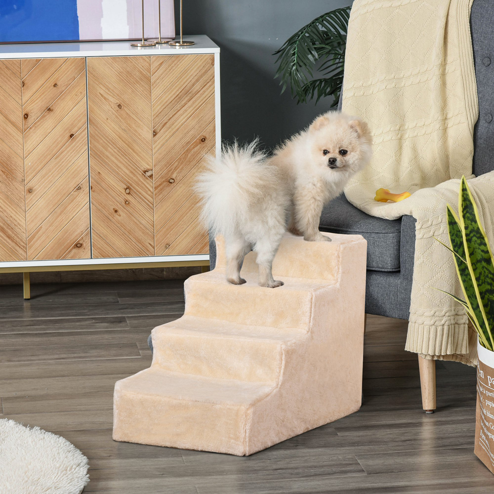PawHut 4 Step Small Pets Soft Flannel Portable Pet Stairs Image 2