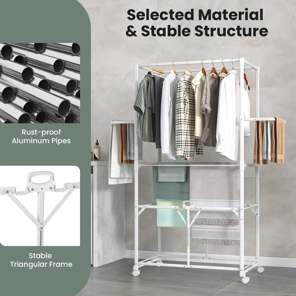 Costway White H Shaped Collapsible Clothes Drying Rack with Detachable Middle Shelf Image 6