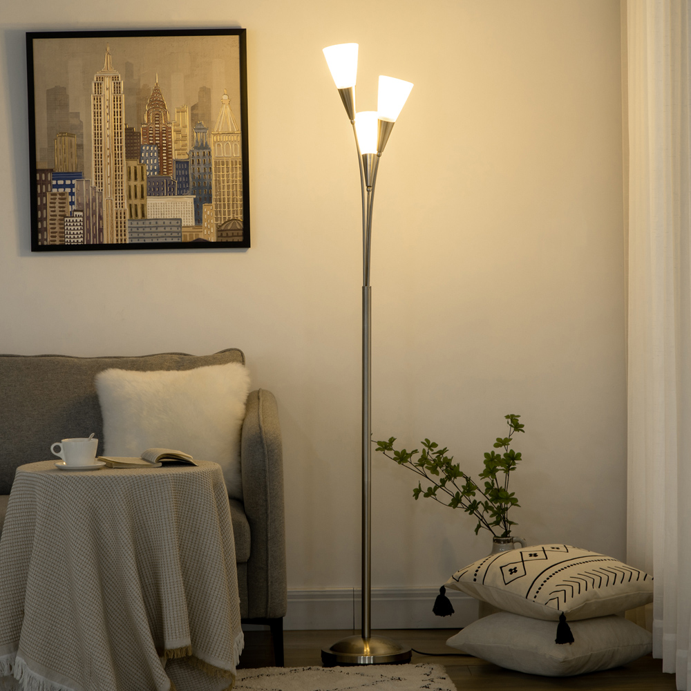Portland Silver 3 Light Upright Floor Lamp Image 2
