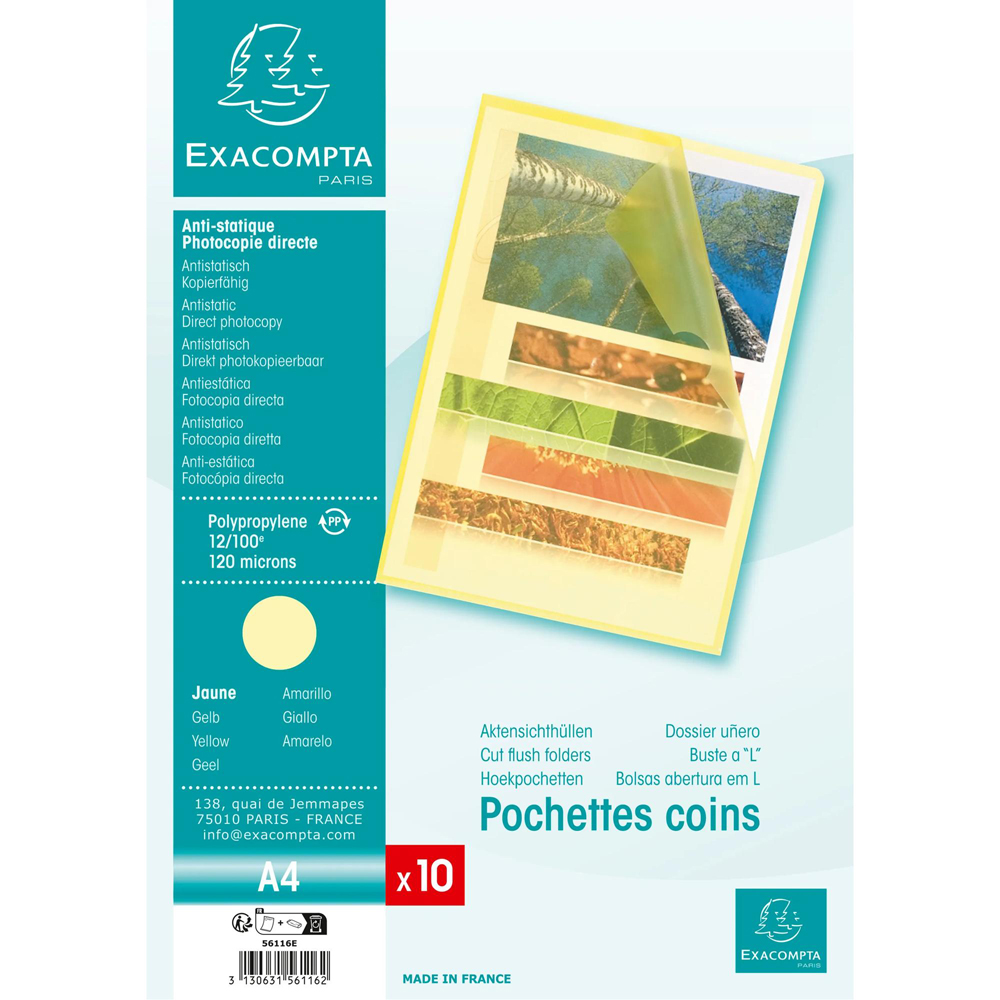 Exacompta A4 Yellow 0.12mm Grain PP Cut Flush Folder 10 Pack Image 6