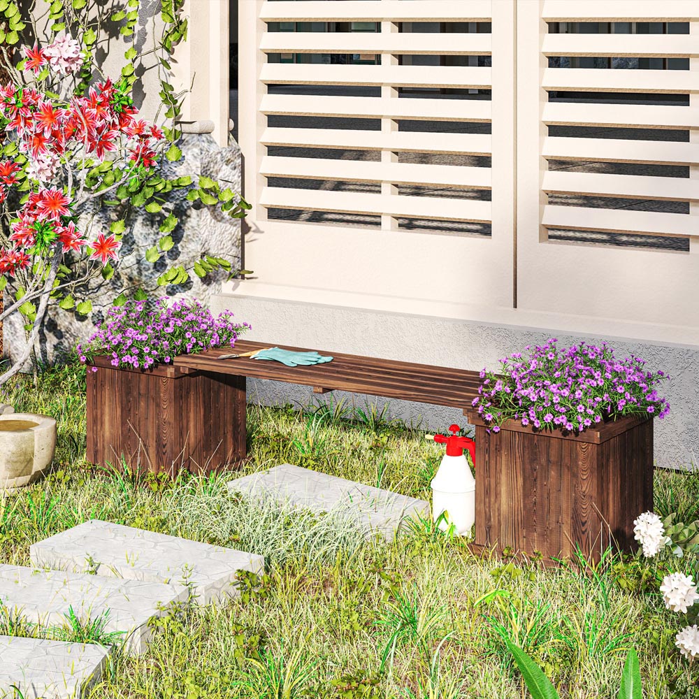 Outsunny Wooden Raised Garden Bed with Bench 40 x 38 x 176cm Image 3