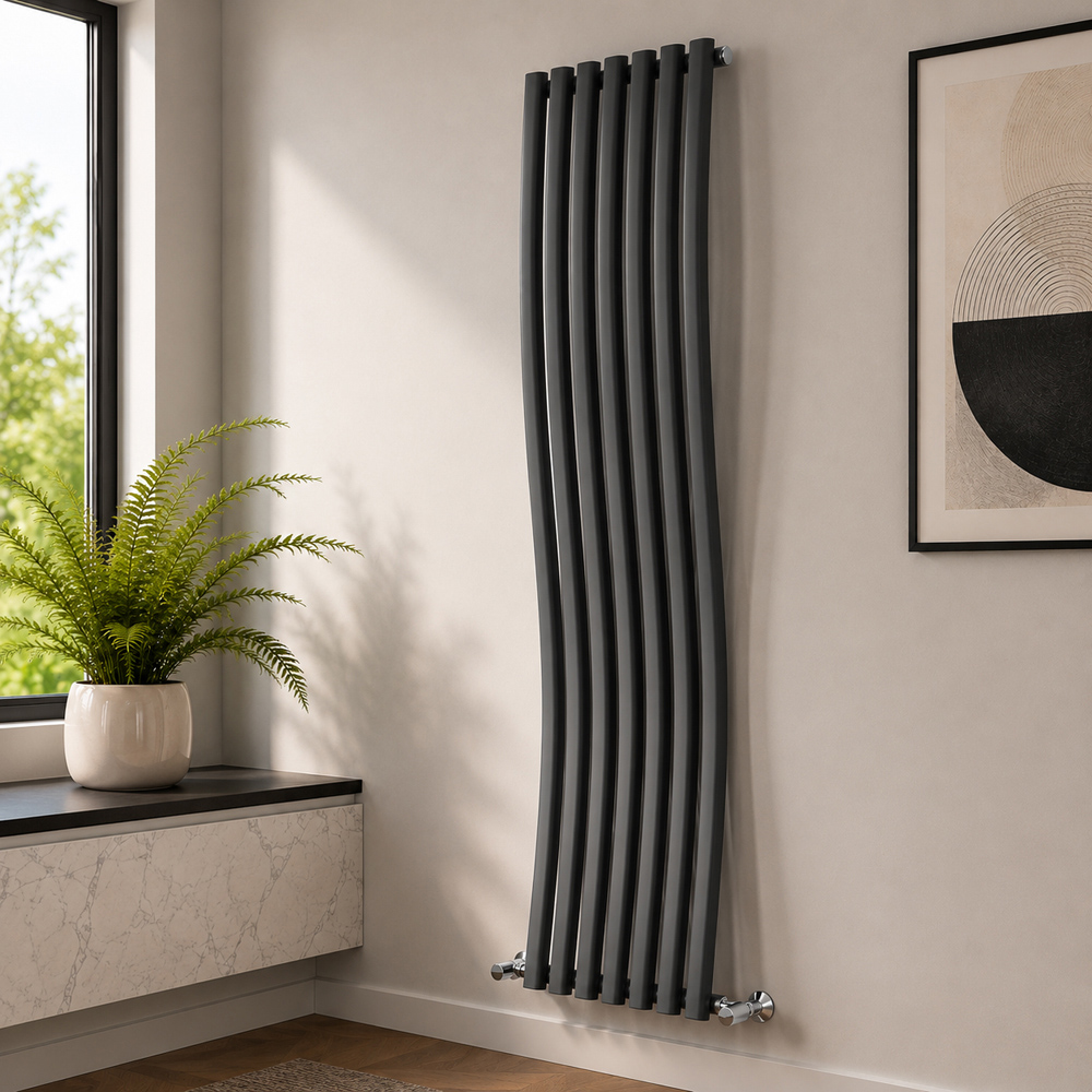 Go Bathrooms Gamma 2926 BTU Grey High Output Steel Vertical Radiator 1785 x 413mm Image 3