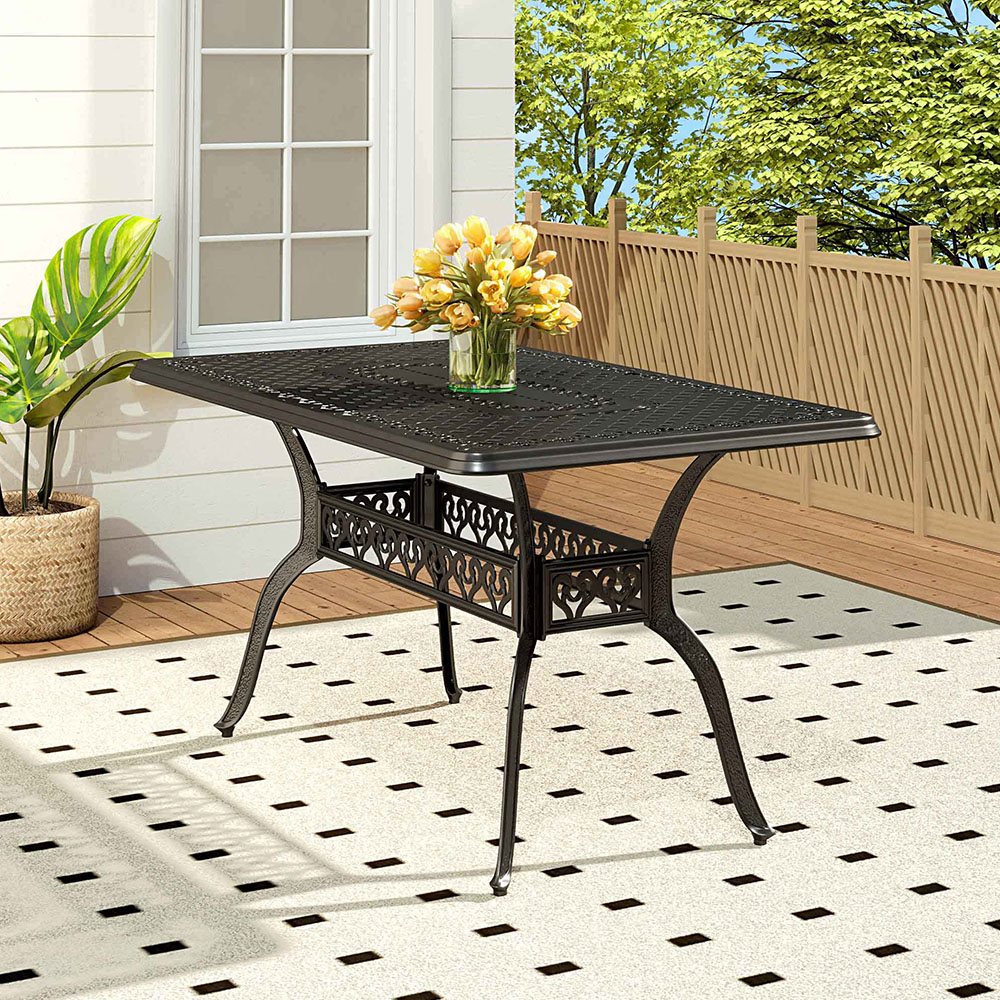 Living and Home Cast Aluminium Rectangular Bistro Dining Table with Parasol Hole Image 7