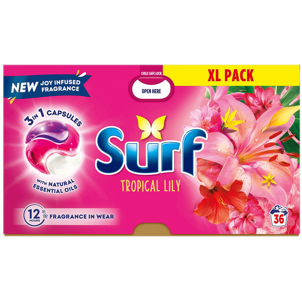 Surf 3 in 1 Tropical Lily Washing Capsules 36 Washes 4 Pack Image 2