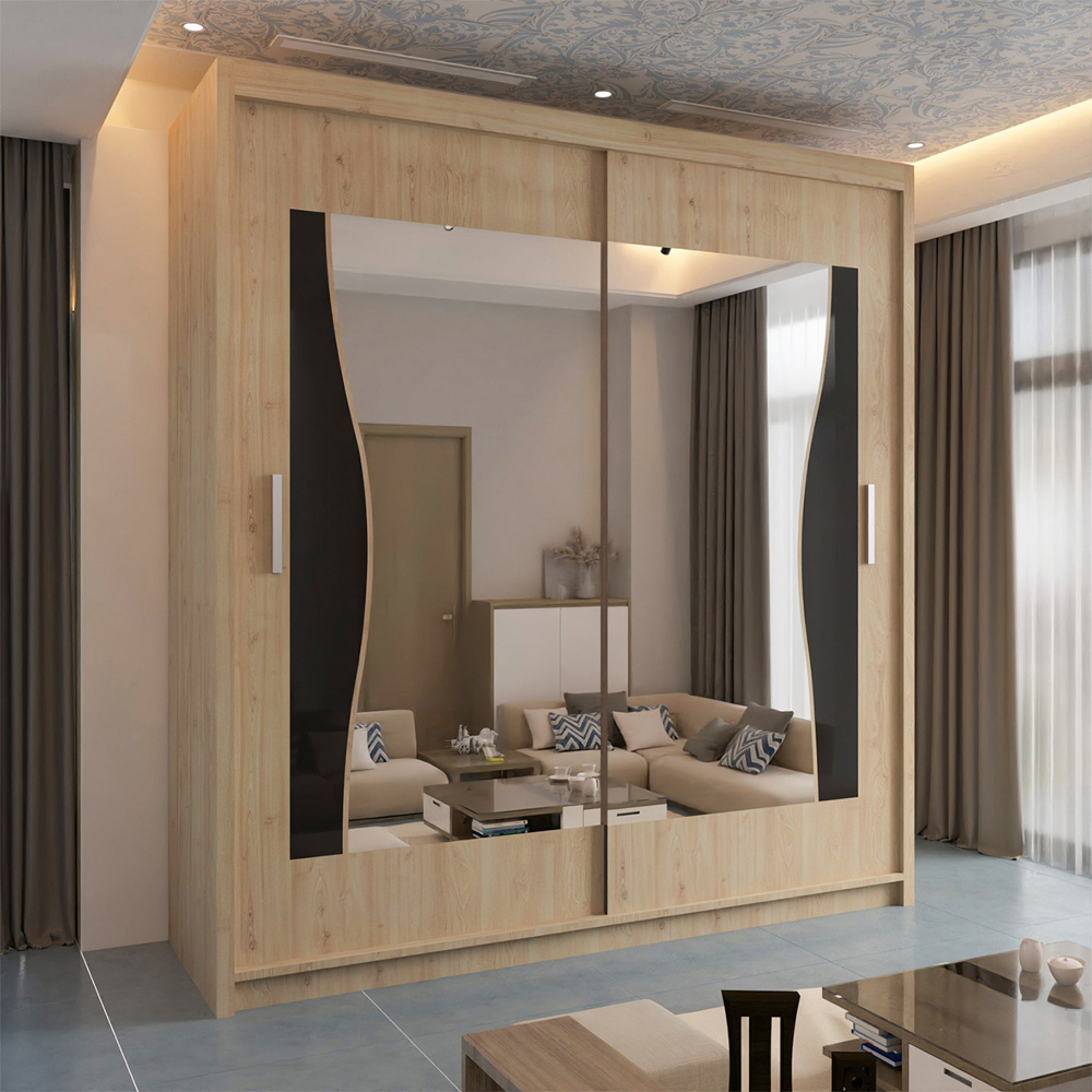 Sliding Wardrobes 4U Batumi 2 Door Oak Wide Curved Mirrored Wardrobe 203cm Image 4