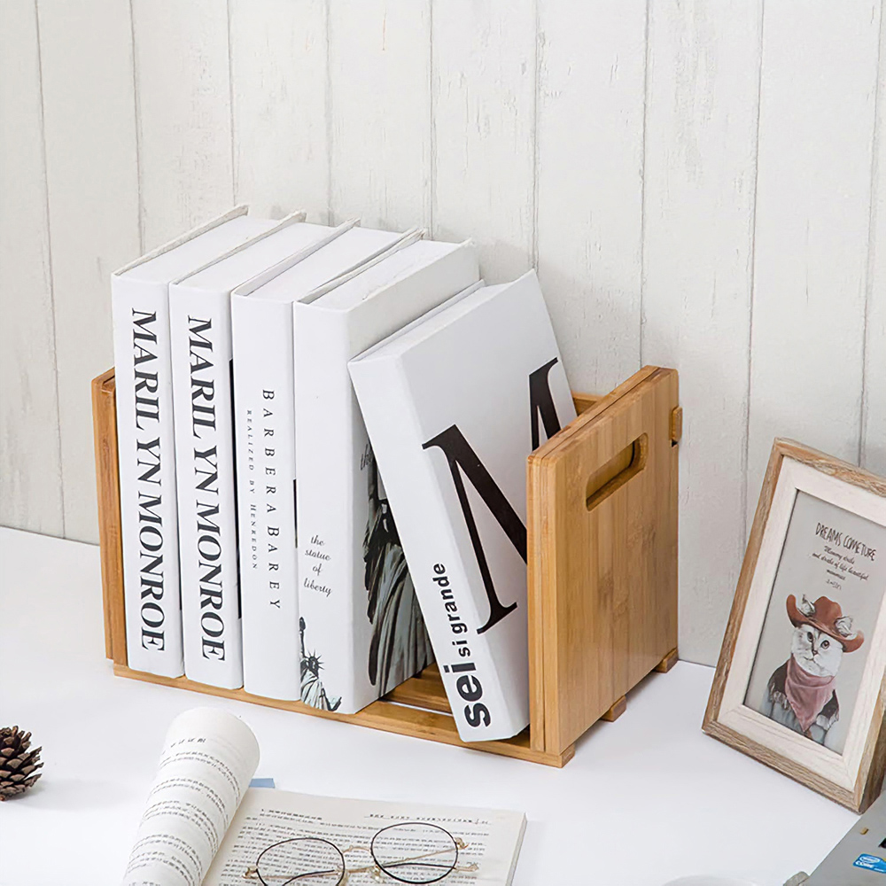 Avilo 3 Compartment Bamboo Adjustable Expandable Bookshelf Image 5