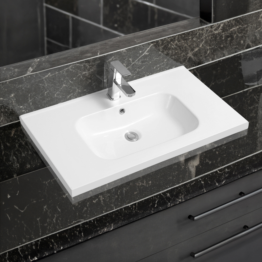 Limoge White Ceramic Mid Edge Inset Basin with Oval Bowl 810mm Image 2