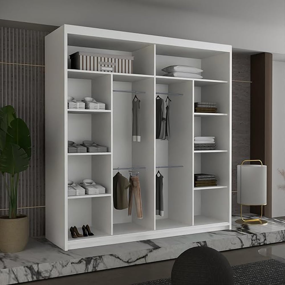 Sliding Wardrobes 4U Diamond 2 Door White Wide Mirrored Wardrobe Image 3