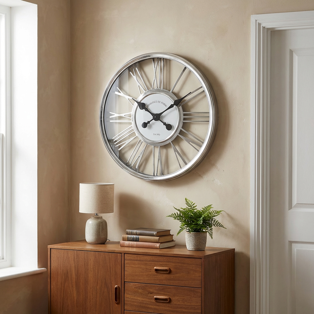 Silver 3D Round Wall Clock 45cm Image 7