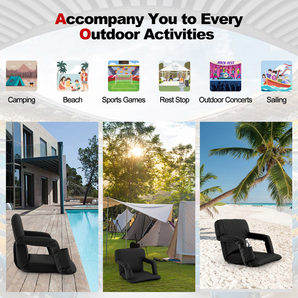Costway Black Adjustable and Foldable Bleacher Chair Image 6