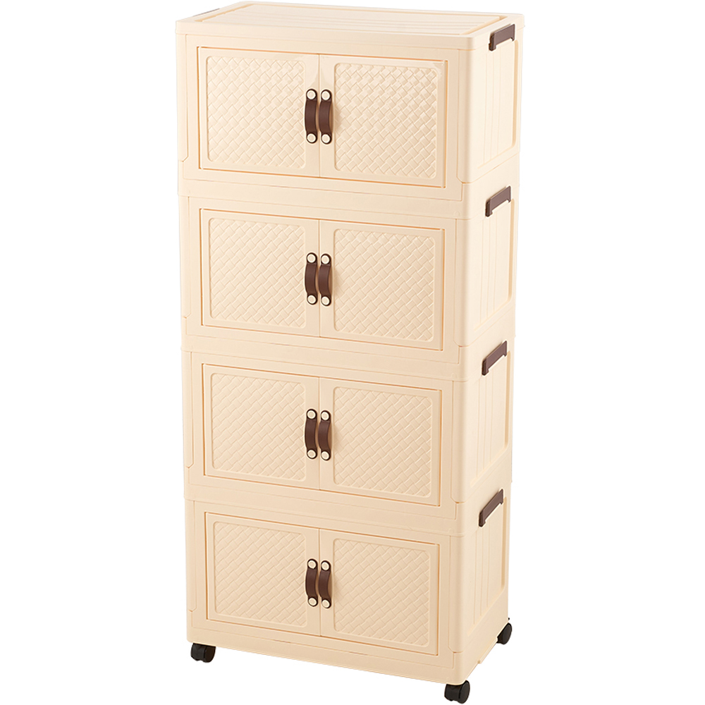 Living and Home 4-Tier Cream Foldable Storage Cabinet with Castors Image 1