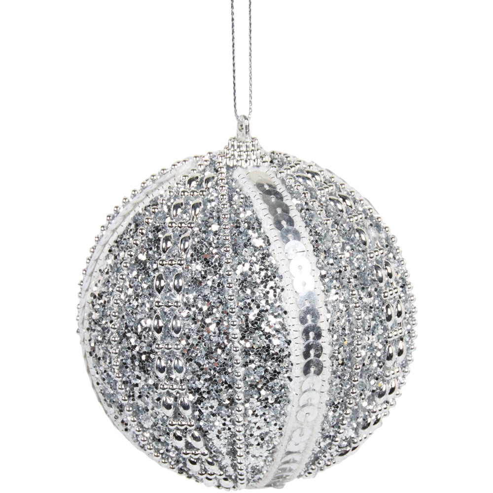 Set of 4 Beaded Glitter Baubles Image 5