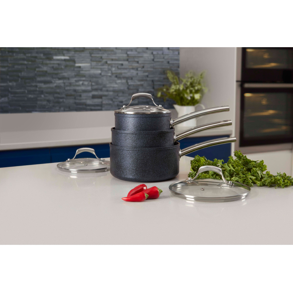 Tower TruStone 3 Piece Black Forged Aluminium Non-Stick Saucepan Set Image 5
