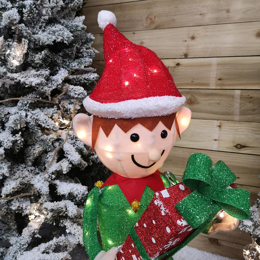 Samuel Alexander Green and Red Elf with Presents Warm White LED Christmas Decoration 3.5ft Image 2