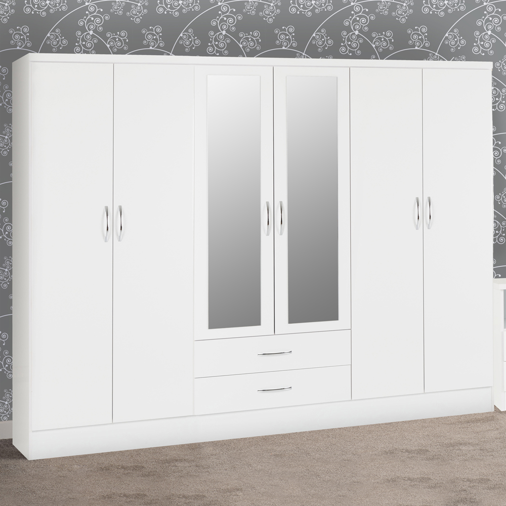 Seconique Nevada 6 Door 2 Drawer Gloss White Wardrobe Image 1