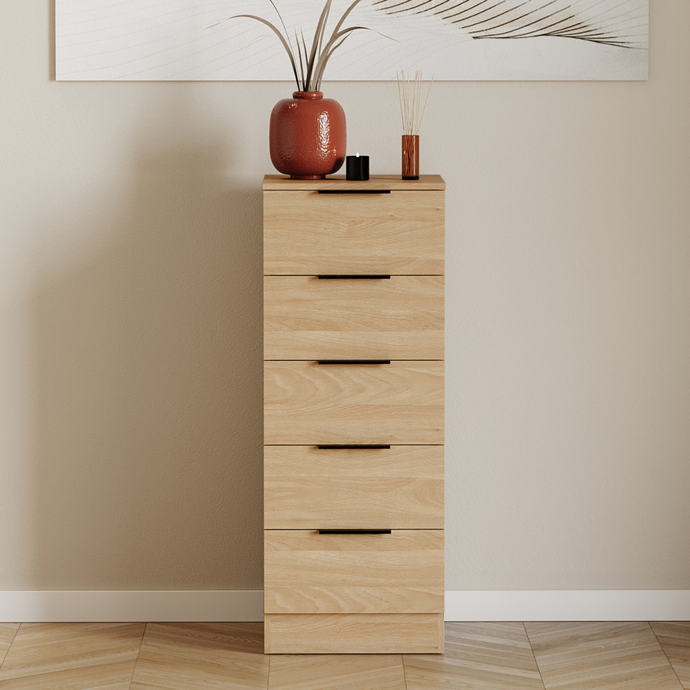 VIDA DESIGNS Trega 5 Drawer Pine Narrow Bedside Cabinet Image 3