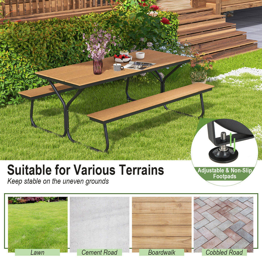 Costway 8 Seater Brown Outdoor Picnic Bench Set Image 5
