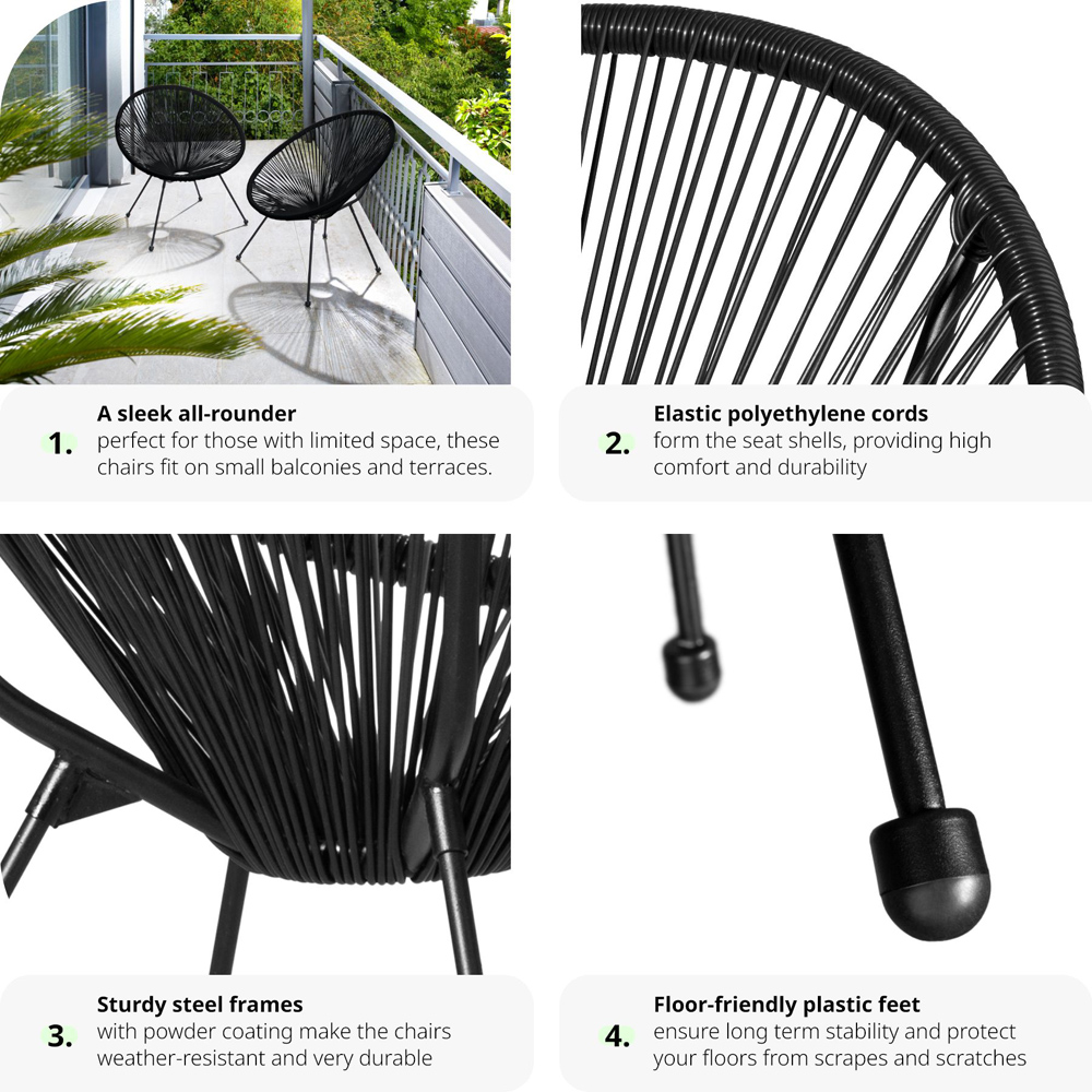 tectake Retro 2 Piece Black Garden Chair Set Image 5