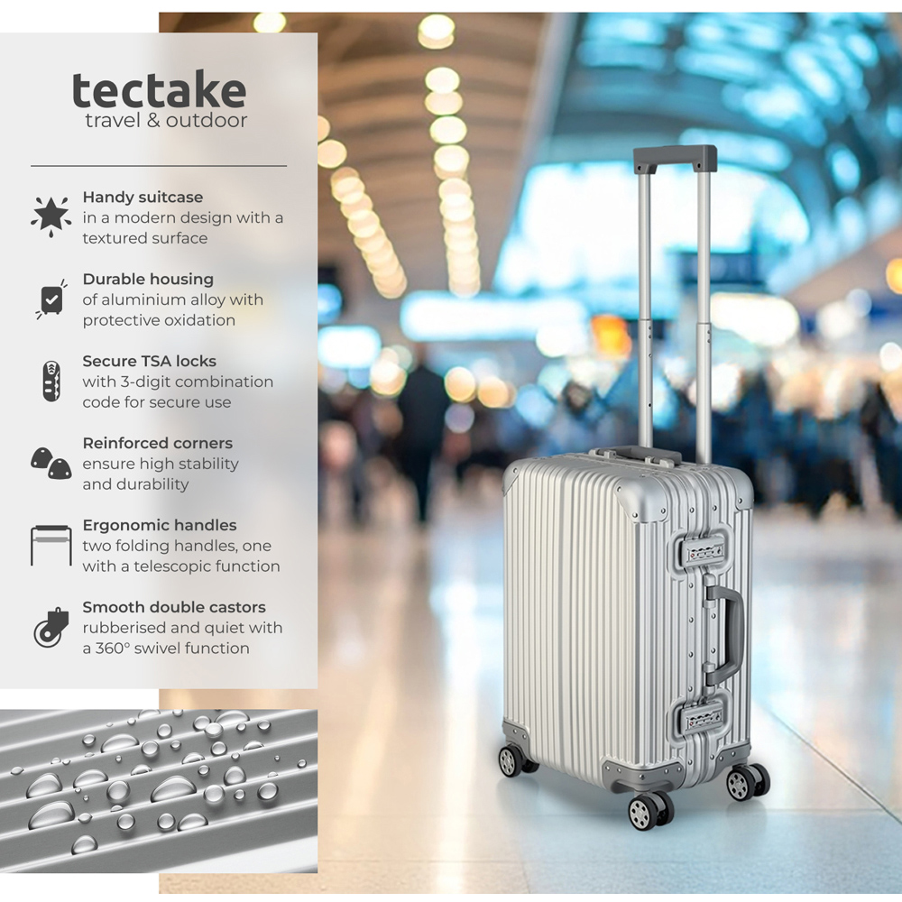tectake Airway Aluminium Double Castor Carry-On Cabin Suitcase with TSA Lock Image 3
