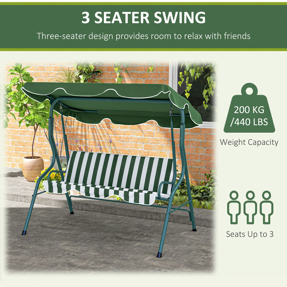 Outsunny 3 Seater Green and White Swing Chair with Canopy Image 7