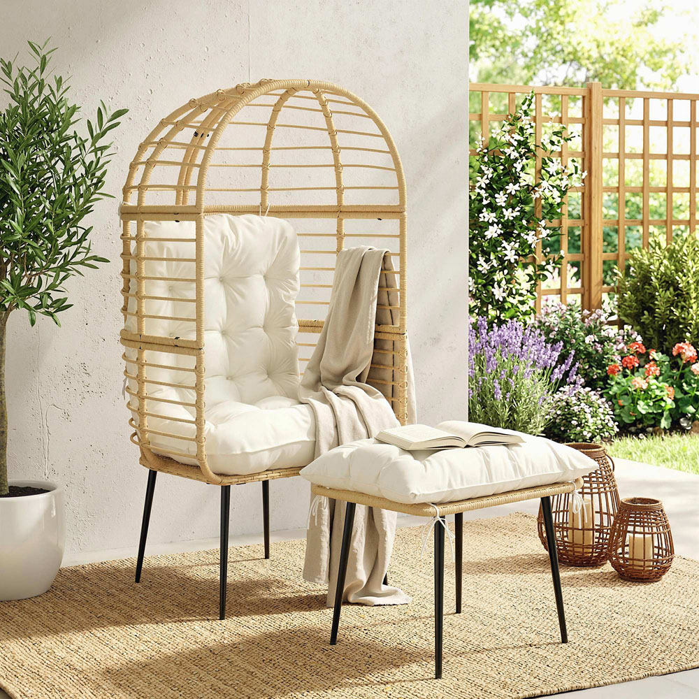 Outsunny Beige Standing Egg Chair with Footstool and Cushion Image 2
