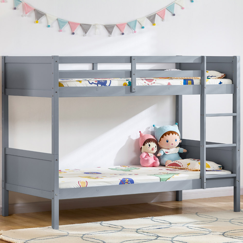 JUNIOR VIDA Gemini Single Grey Detachable Bunk Bed with Foam Mattress Image 1