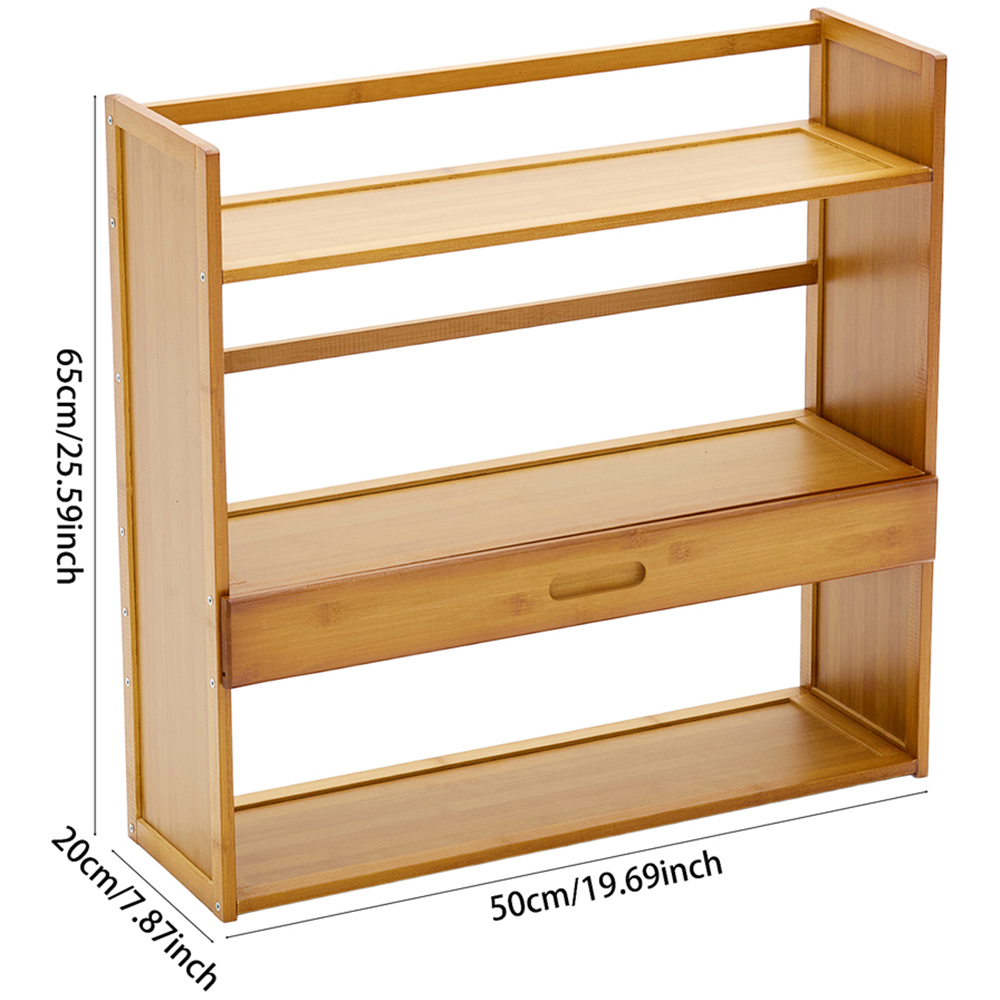 Living and Home Single Drawer 3 Shelf Natural Bamboo Desktop Bookshelf Image 9