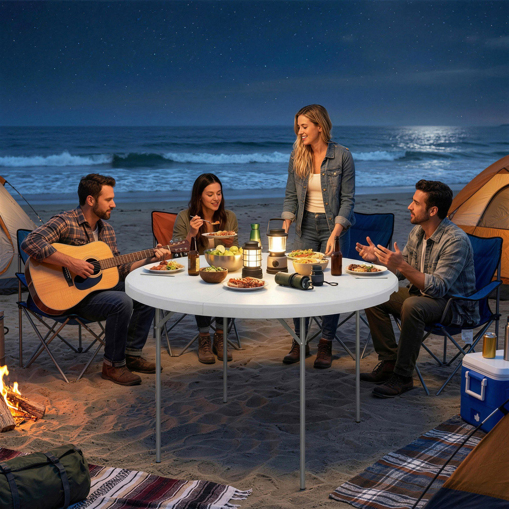 Outsunny White Heavy Duty Round Folding Picnic Table 120cm Image 8