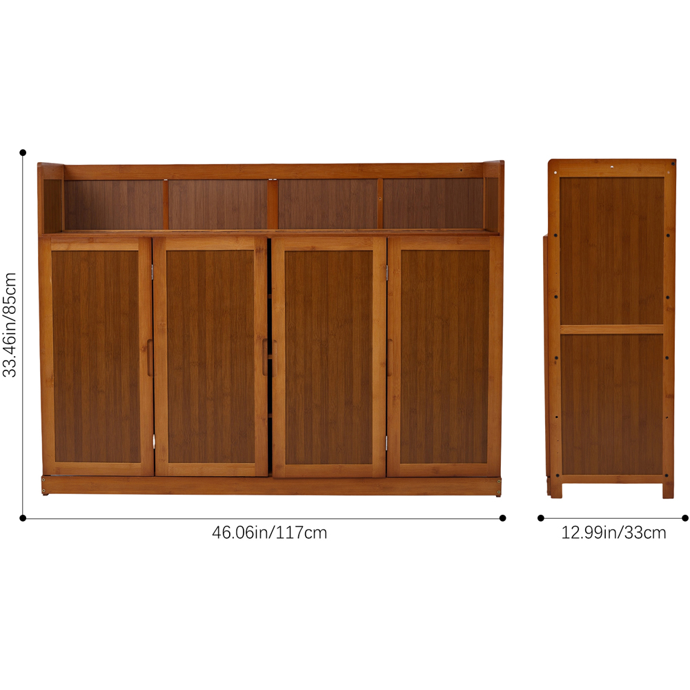 Living and Home 4 Door Dark Brown Bamboo Shoe Cabinet Image 9