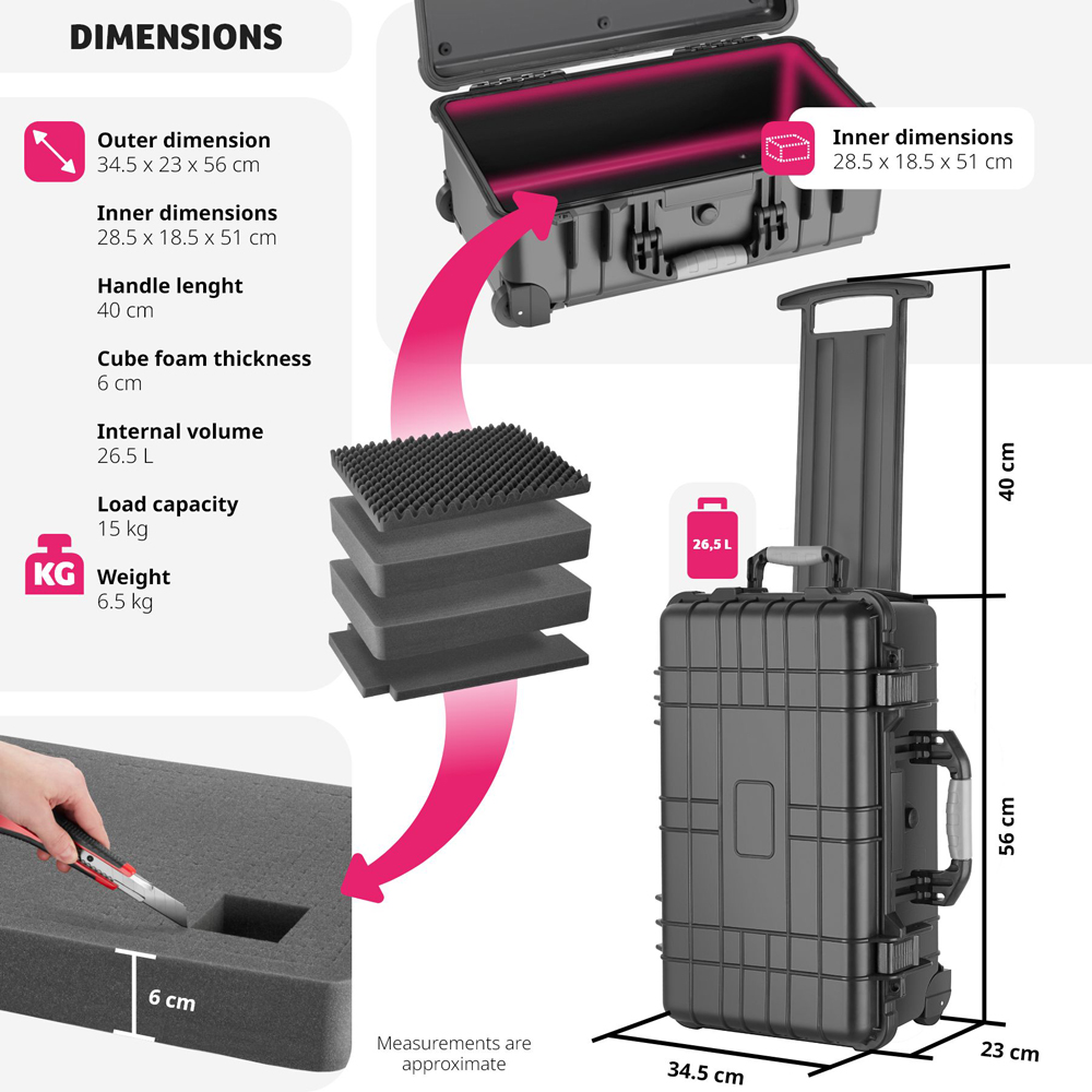 Tectake Black Hard Shell Waterproof Camera Case 56 x 34.5cm Image 9