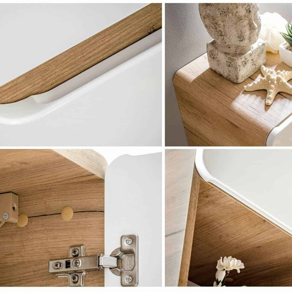 Impact Furniture Aruba White Gloss and Oak Wall Hung Bathroom Cabinet with Countertop Sink 800mm Image 6