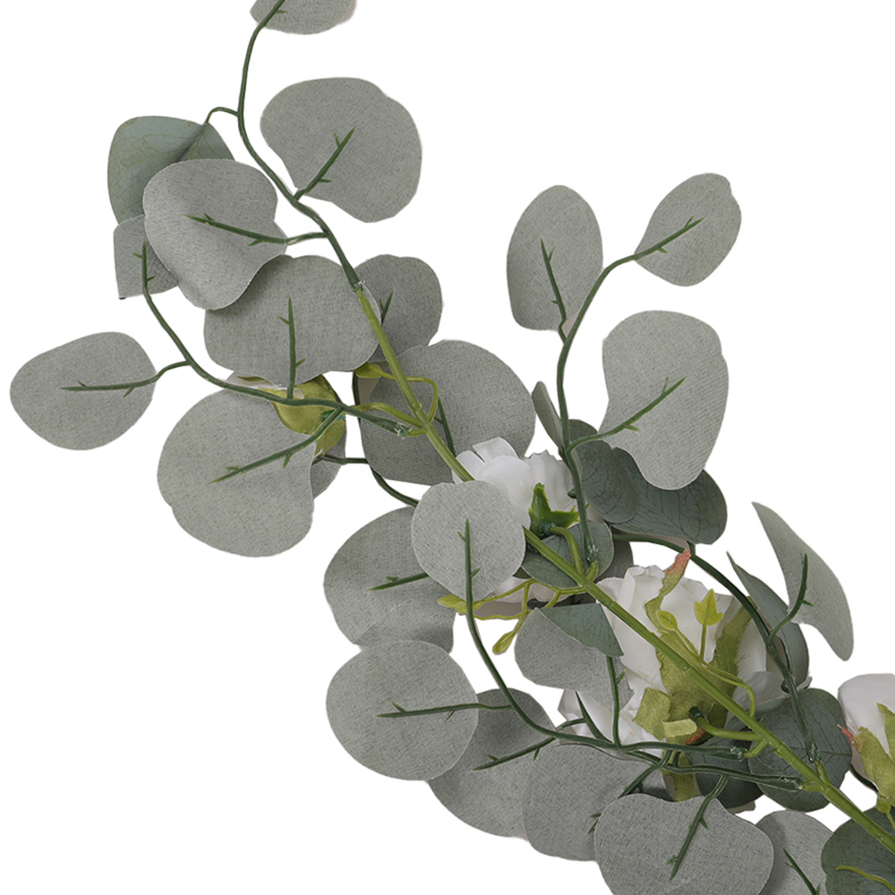 Living and Home Green and White Rose Eucalyptus Artificial Vine Garland 185cm Image 5
