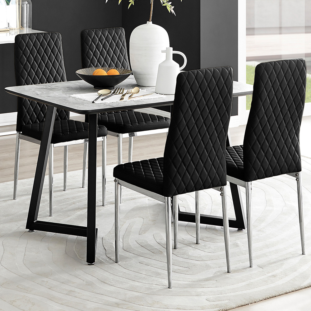 Furniturebox Copeland Valera Marble Effect 4 Seater Dining Set White Black and Chrome Image 1