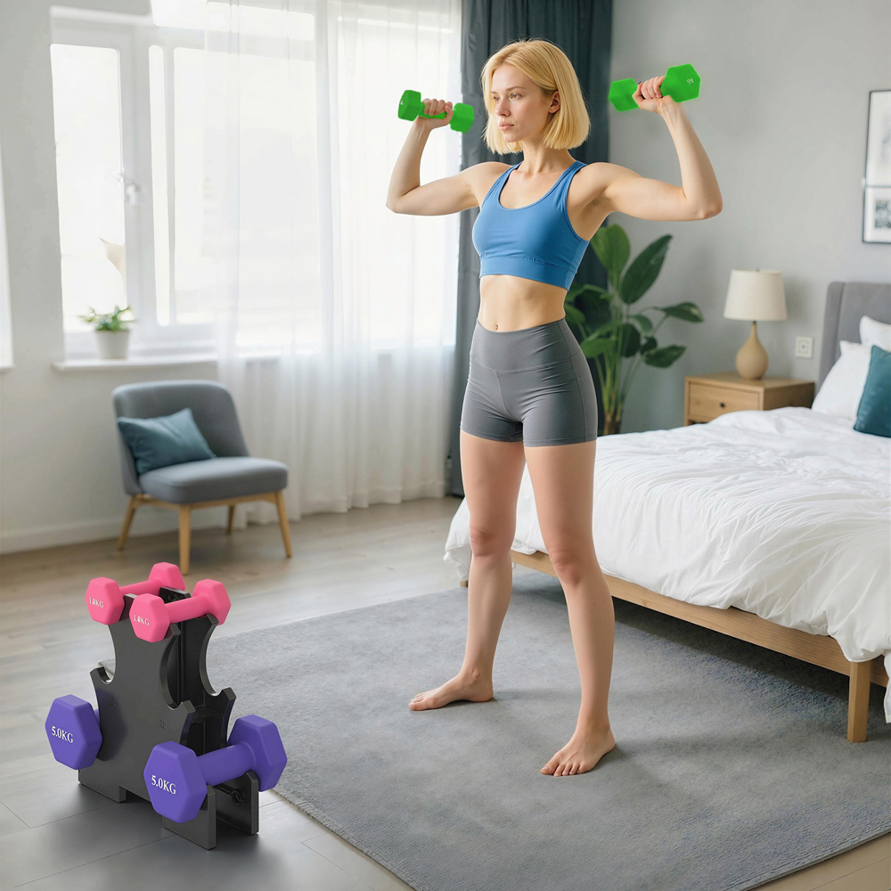 SPORTNOW Multicolour Hex Dumbbell Set with Rack 18kg 6 Pack Image 7