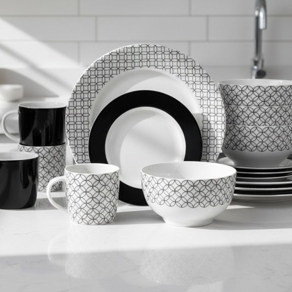 Waterside Geo Black and White 16 Piece Dinner Set Image 2