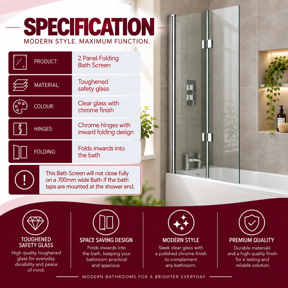 Go Bathrooms Jude Chrome Double Pivot Bath Shower Screen 800mm Image 5
