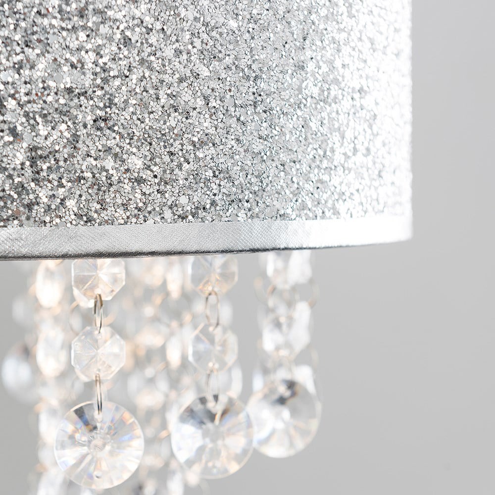 ValueLights Bonita Silver Glitter Clear Acrylic Droplets Drum Lamp Shade Image 5
