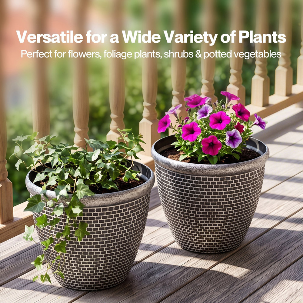TOQUE Black and Antique Silver Effect Plastic Garden Plant Pot with Drainage Holes 36cm 2 Pack Image 4