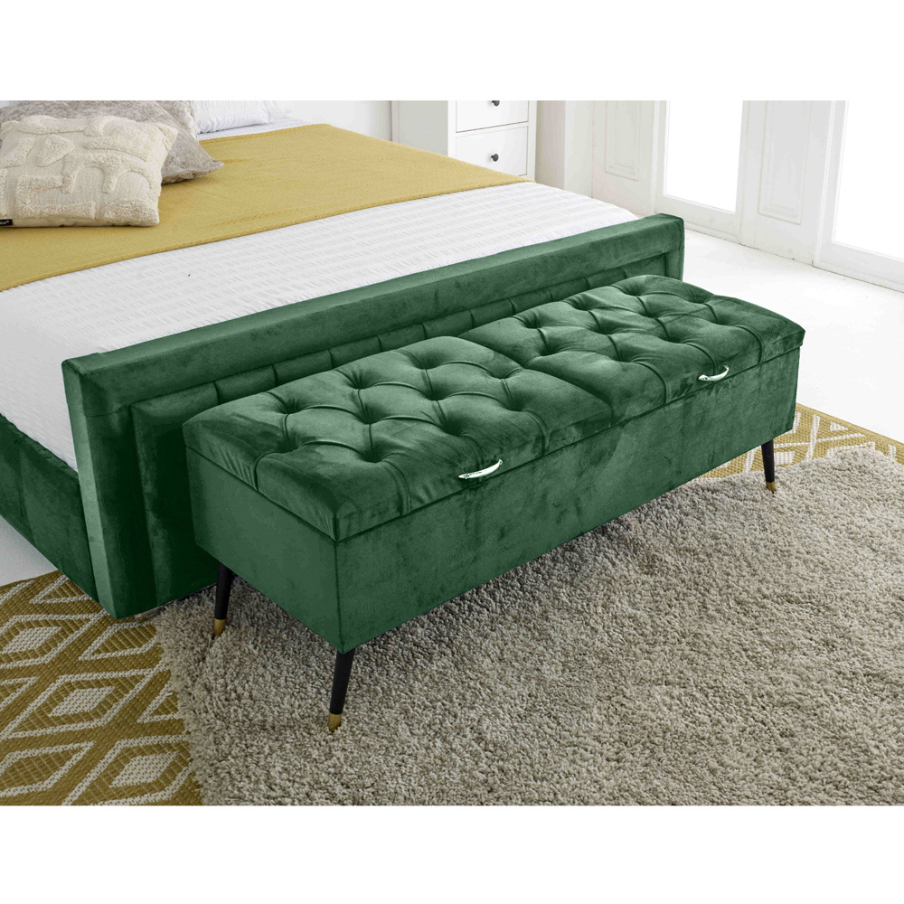 Eleganza Paloma Single Green Plush Velvet Bed Frame with Headboard and Footboard Image 4