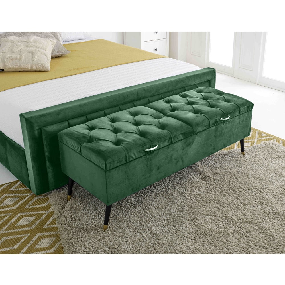 Eleganza Paloma Double Green Plush Velvet Bed Frame with Headboard and Footboard Image 4
