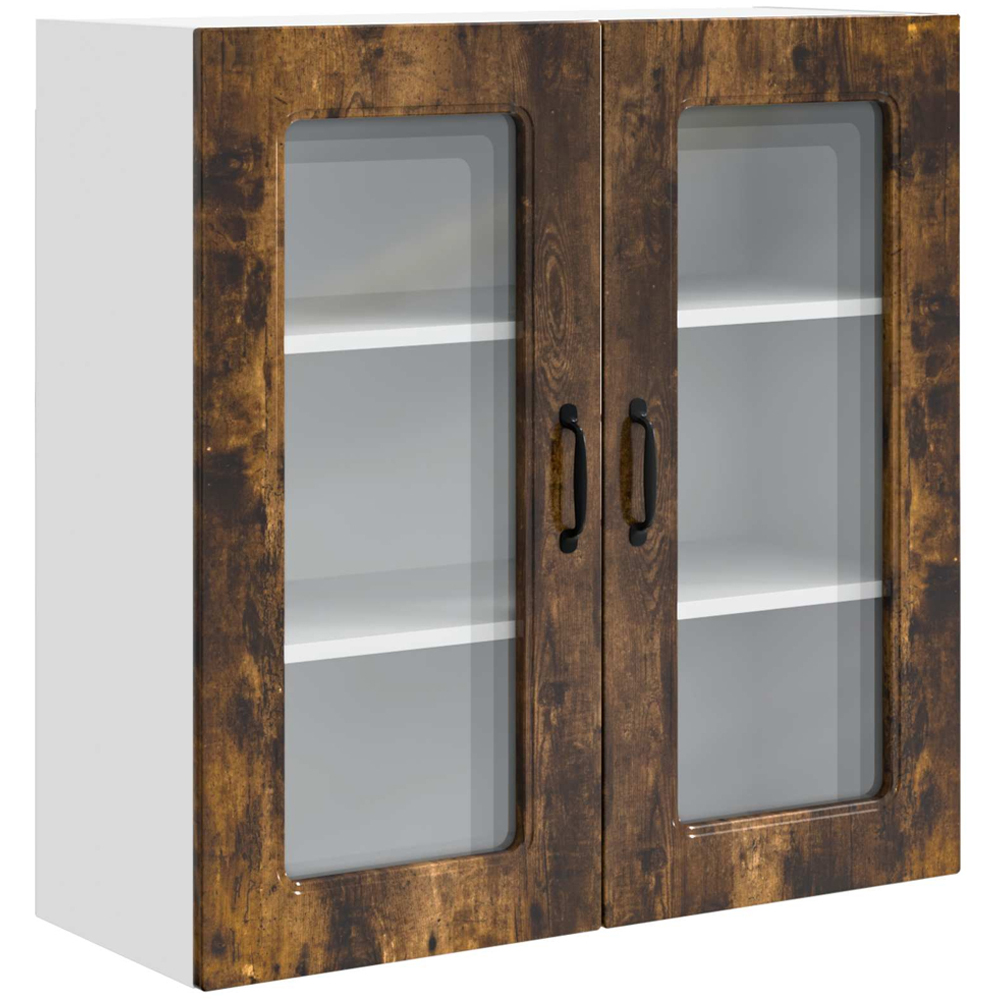 vidaXL 2 Glass Door Smoked Oak Kitchen Wall Cabinet Image 2