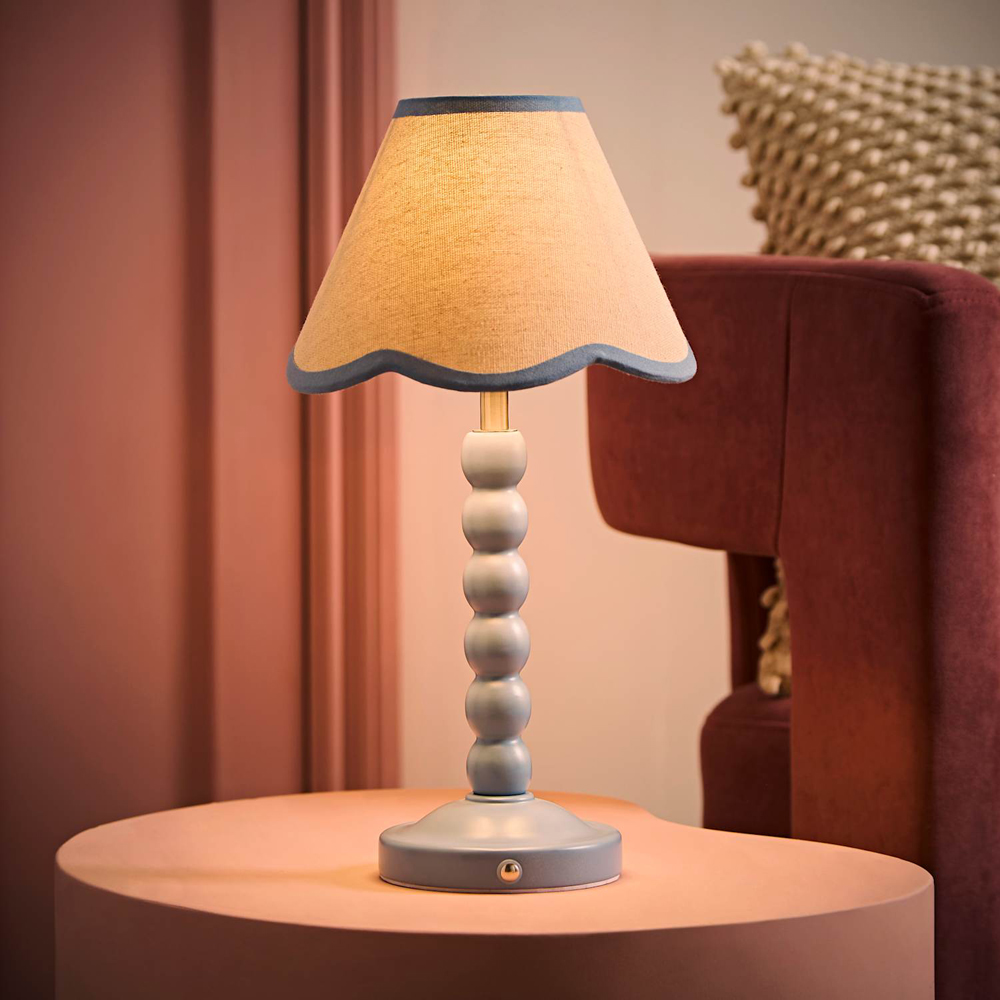 ValueLights Bobble Blue Scallop Shade Blue Rechargeable Wooden LED Table Lamp Image 2